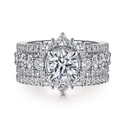 New Gabriel & Co. Clarence - 14K White Gold Fancy Halo Round Diamond Engagement Ring