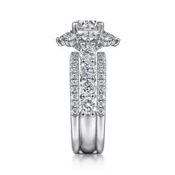 New Gabriel & Co. Clarence - 14K White Gold Fancy Halo Round Diamond Engagement Ring