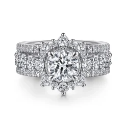 New Gabriel & Co. Clarence - 14K White Gold Fancy Halo Round Diamond Engagement Ring
