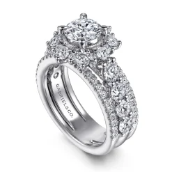 New Gabriel & Co. Clarence - 14K White Gold Fancy Halo Round Diamond Engagement Ring