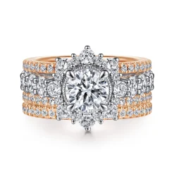 Clearance Gabriel & Co. Clarence - 14K White-Rose Gold Fancy Halo Round Diamond Engagement Ring