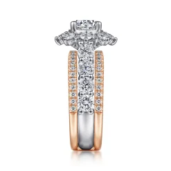 Clearance Gabriel & Co. Clarence - 14K White-Rose Gold Fancy Halo Round Diamond Engagement Ring