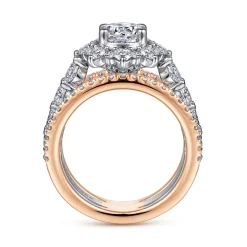 Clearance Gabriel & Co. Clarence - 14K White-Rose Gold Fancy Halo Round Diamond Engagement Ring