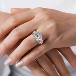 Clearance Gabriel & Co. Clarence - 14K White-Rose Gold Fancy Halo Round Diamond Engagement Ring