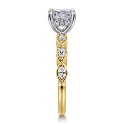 Sale Gabriel & Co. Claudia - 14K White-Yellow Gold Cushion Cut Diamond Engagement Ring