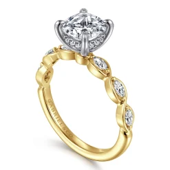 Sale Gabriel & Co. Claudia - 14K White-Yellow Gold Cushion Cut Diamond Engagement Ring