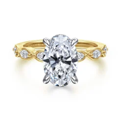 New Gabriel & Co. Claudia - 14K White-Yellow Gold Oval Diamond Engagement Ring