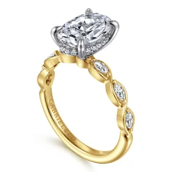 New Gabriel & Co. Claudia - 14K White-Yellow Gold Oval Diamond Engagement Ring