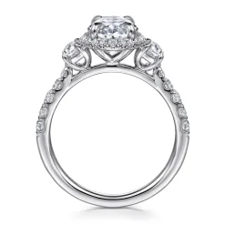 New Gabriel & Co. Cleopatra - 14K White Gold Oval Halo Three Stone Diamond Engagement Ring