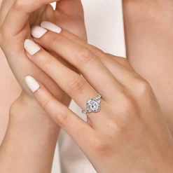New Gabriel & Co. Cleopatra - 14K White Gold Oval Halo Three Stone Diamond Engagement Ring