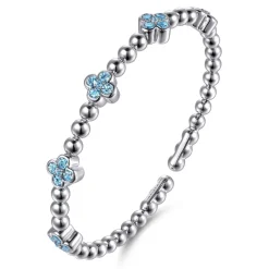 Hot Gabriel & Co. Clover - 925 Sterling Silver Blue Topaz Clover Bujukan Split Bangle Bracelet