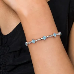 Hot Gabriel & Co. Clover - 925 Sterling Silver Blue Topaz Clover Bujukan Split Bangle Bracelet