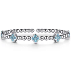 Hot Gabriel & Co. Clover - 925 Sterling Silver Blue Topaz Clover Bujukan Split Bangle Bracelet