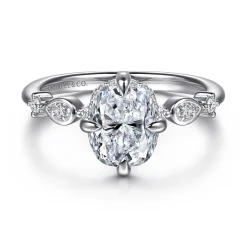 Hot Gabriel & Co. Clyde - 14K White Gold Compass Prong Elongated Cushion Diamond Engagement Ring