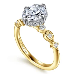 Discount Gabriel & Co. Clyde - 14K White-Yellow Gold Compass Prong Elongated Cushion Diamond Engagement Ring