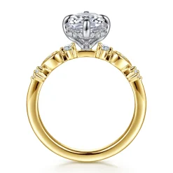 Discount Gabriel & Co. Clyde - 14K White-Yellow Gold Compass Prong Elongated Cushion Diamond Engagement Ring