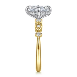 Discount Gabriel & Co. Clyde - 14K White-Yellow Gold Compass Prong Elongated Cushion Diamond Engagement Ring