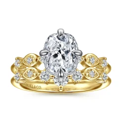 Discount Gabriel & Co. Clyde - 14K White-Yellow Gold Compass Prong Elongated Cushion Diamond Engagement Ring