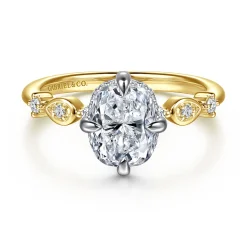 Discount Gabriel & Co. Clyde - 14K White-Yellow Gold Compass Prong Elongated Cushion Diamond Engagement Ring