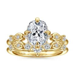 Clearance Gabriel & Co. Clyde - 14K Yellow Gold Compass Prong Elongated Cushion Diamond Engagement Ring