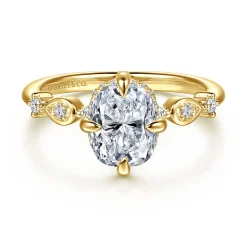 Clearance Gabriel & Co. Clyde - 14K Yellow Gold Compass Prong Elongated Cushion Diamond Engagement Ring