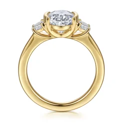 Clearance Gabriel & Co. Colleen - 14K Yellow Gold Half Bezel Oval Three Stone Diamond Engagement Ring