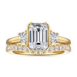 Online Gabriel & Co. Colleen - 14K Yellow Gold Half Bezel Emerald Cut Three Stone Diamond Engagement Ring