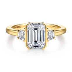 Online Gabriel & Co. Colleen - 14K Yellow Gold Half Bezel Emerald Cut Three Stone Diamond Engagement Ring