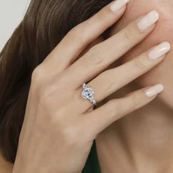 Sale Gabriel & Co. Commit - 14K White Gold Oval Five Stone Diamond Engagement Ring