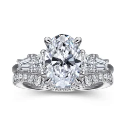Sale Gabriel & Co. Commit - 14K White Gold Oval Five Stone Diamond Engagement Ring