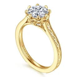 Discount Gabriel & Co. Connie - Vintage Inspired 14K Yellow Gold Round Diamond Engagement Ring
