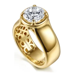 New Gabriel & Co. Connor - 14K Yellow Gold Bezel Prong Round Wide Band Diamond Engagement Ring