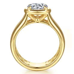 New Gabriel & Co. Connor - 14K Yellow Gold Bezel Prong Round Wide Band Diamond Engagement Ring