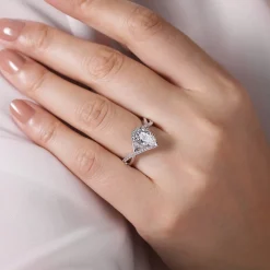 New Gabriel & Co. Courtney - 14K White Gold Pear Shape Halo Diamond Engagement Ring