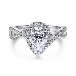 New Gabriel & Co. Courtney - 14K White Gold Pear Shape Halo Diamond Engagement Ring