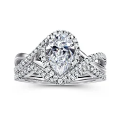 New Gabriel & Co. Courtney - 14K White Gold Pear Shape Halo Diamond Engagement Ring
