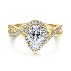 Hot Gabriel & Co. Courtney - 14K Yellow Gold Pear Shape Halo Diamond Engagement Ring