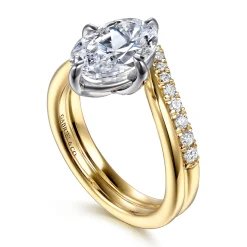 Outlet Gabriel & Co. Crista - 14K White-Yellow Gold Chevron Compass Prong Oval Diamond Engagement Ring