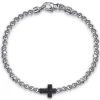 Hot Gabriel & Co. Cross Beaded Bracelet 925 Sterling Silver Black Spinel 4mm