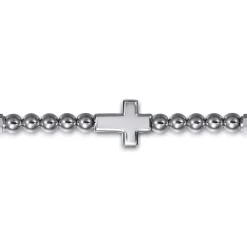 Hot Gabriel & Co. Cross Beaded Bracelet 925 Sterling Silver Black Spinel 4mm