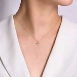 Best Gabriel & Co. Cross Necklace 14K Yellow Gold Diamond 0.09ct