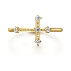 New Gabriel & Co. Cross Ring 14K Yellow Gold Diamond 0.08ct