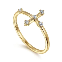 New Gabriel & Co. Cross Ring 14K Yellow Gold Diamond 0.08ct