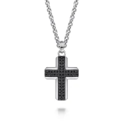 Hot Gabriel & Co. Cross 925 Sterling Silver Black Spinel