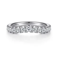 Clearance Gabriel & Co. Curved 14K White Gold French Pave Diamond Wedding Band - 0.5 ct