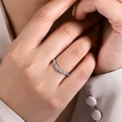 Hot Gabriel & Co. Curved 14K White Gold Marquise and Round Diamond Anniversary Band - 0.35 ct