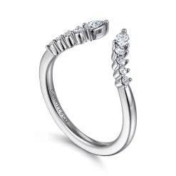 Gabriel & Co. Curved 14K White Gold Pear and Round Diamond Open Anniversary Ring - 0.3 ct