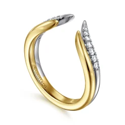 Sale Gabriel & Co. Curved 14K White-Yellow Gold U Setting Diamond Open Anniversary Band - 0.15 ct