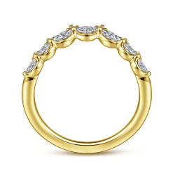 New Gabriel & Co. Curved 14K Yellow Gold Marquise and Round Diamond Anniversary Band - 0.3 ct
