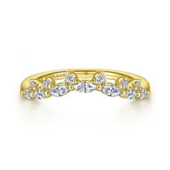 New Gabriel & Co. Curved 14K Yellow Gold Marquise and Round Diamond Anniversary Band - 0.3 ct